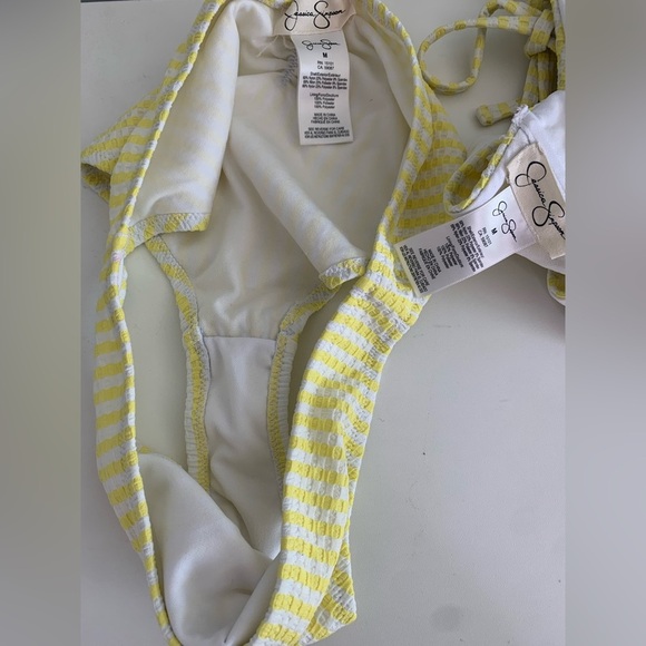 Jessica Simpson Yellow White Stripe Bikini Set Size Medium Crisscross Swim - Picture 10 of 10